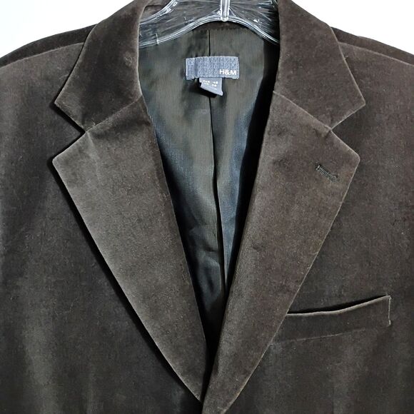 H&M Men's Dark Ashy Brown Velvet 3 Button Blazer 38 Lined Academia Old Money - Picture 3 of 6